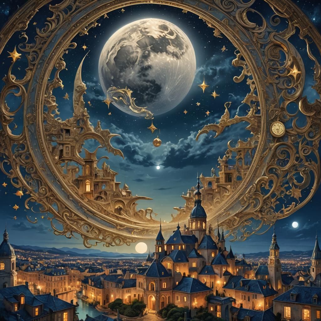 Intricate Moon Over Magic Clock Town