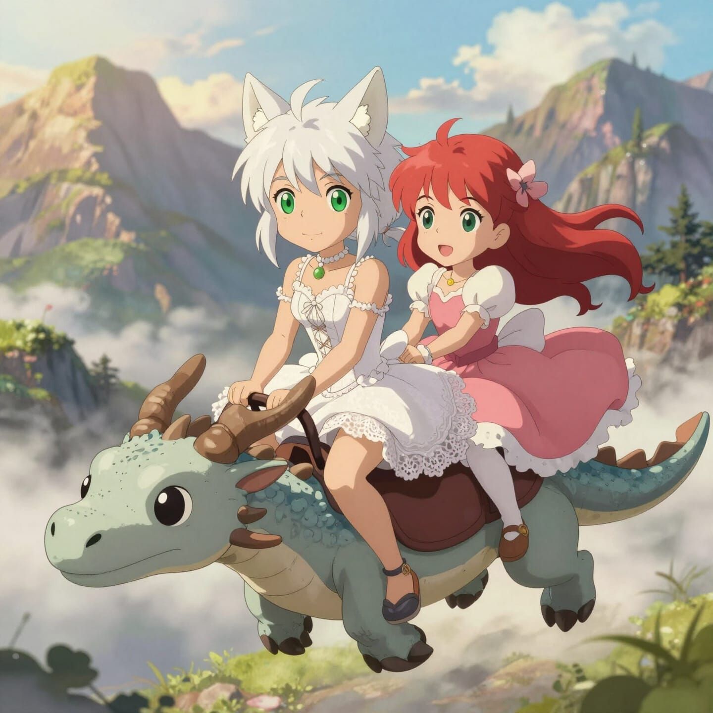 Chibi Fantasy Adventure: Women Ride Dragon into Imaginary Mo...