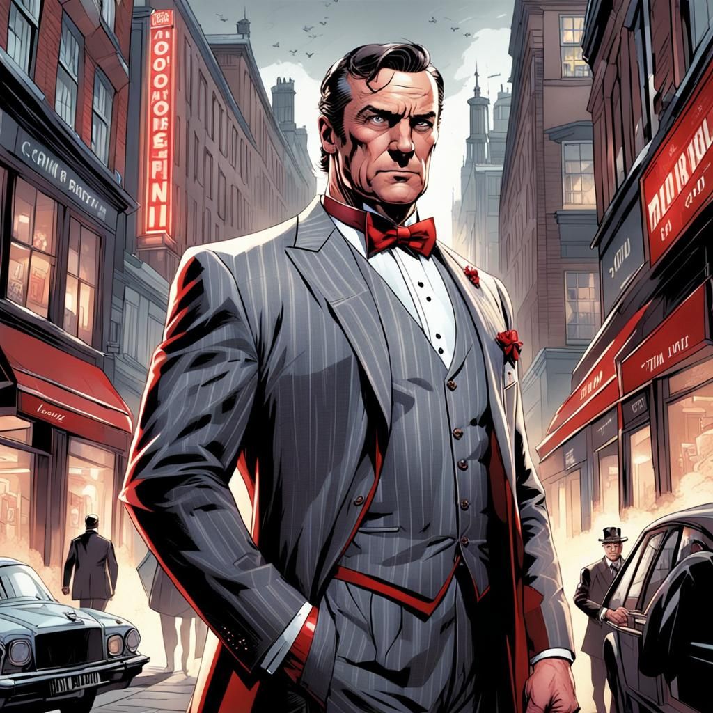 Posh British Gentleman with Pistol, Comic Book Art