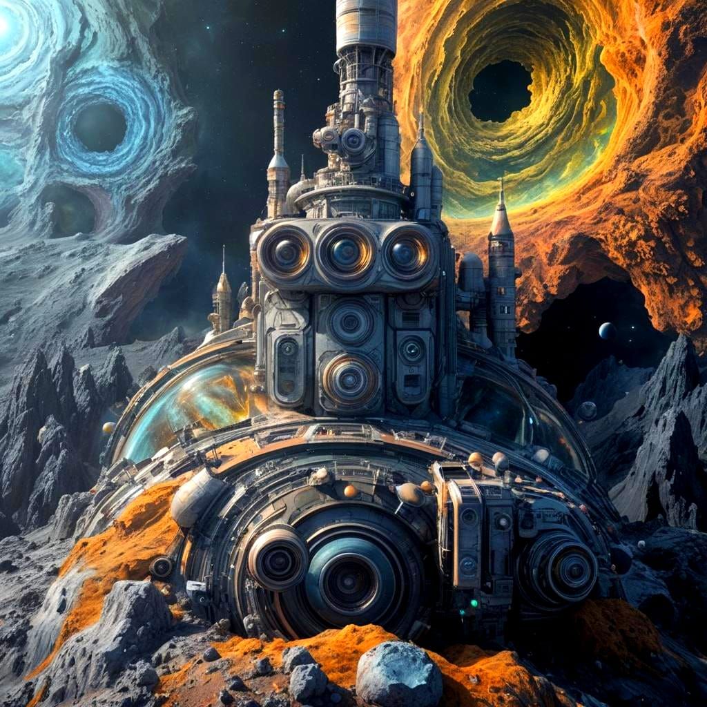 Surreal Organic Landscape Among Nebulae in Space