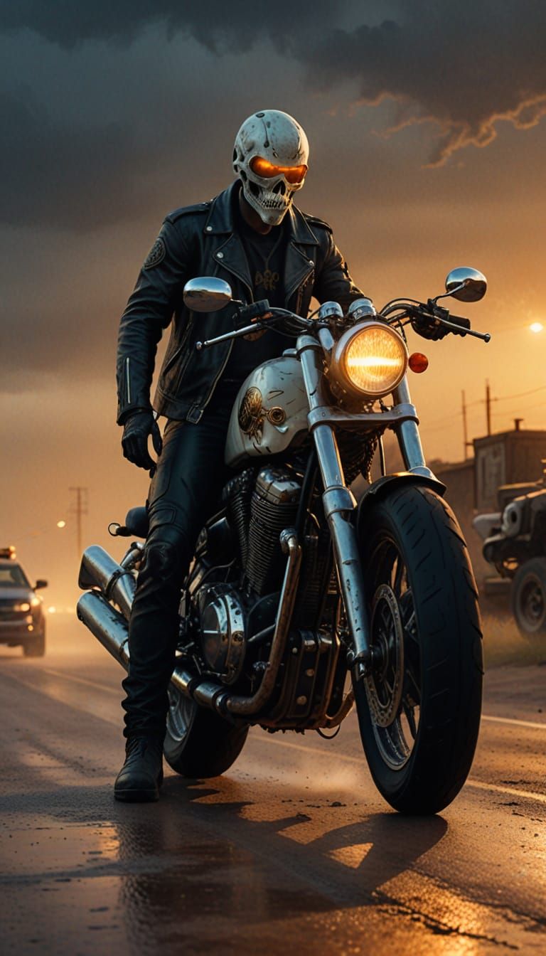 Ghostly Biker on Post-Apocalyptic Highway