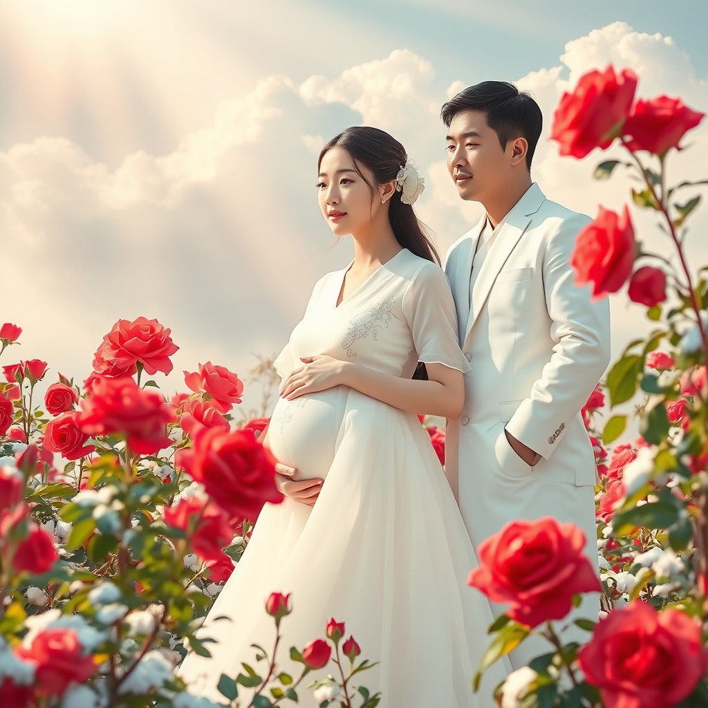 Winter Garden Scene with Family in Impressionist Style