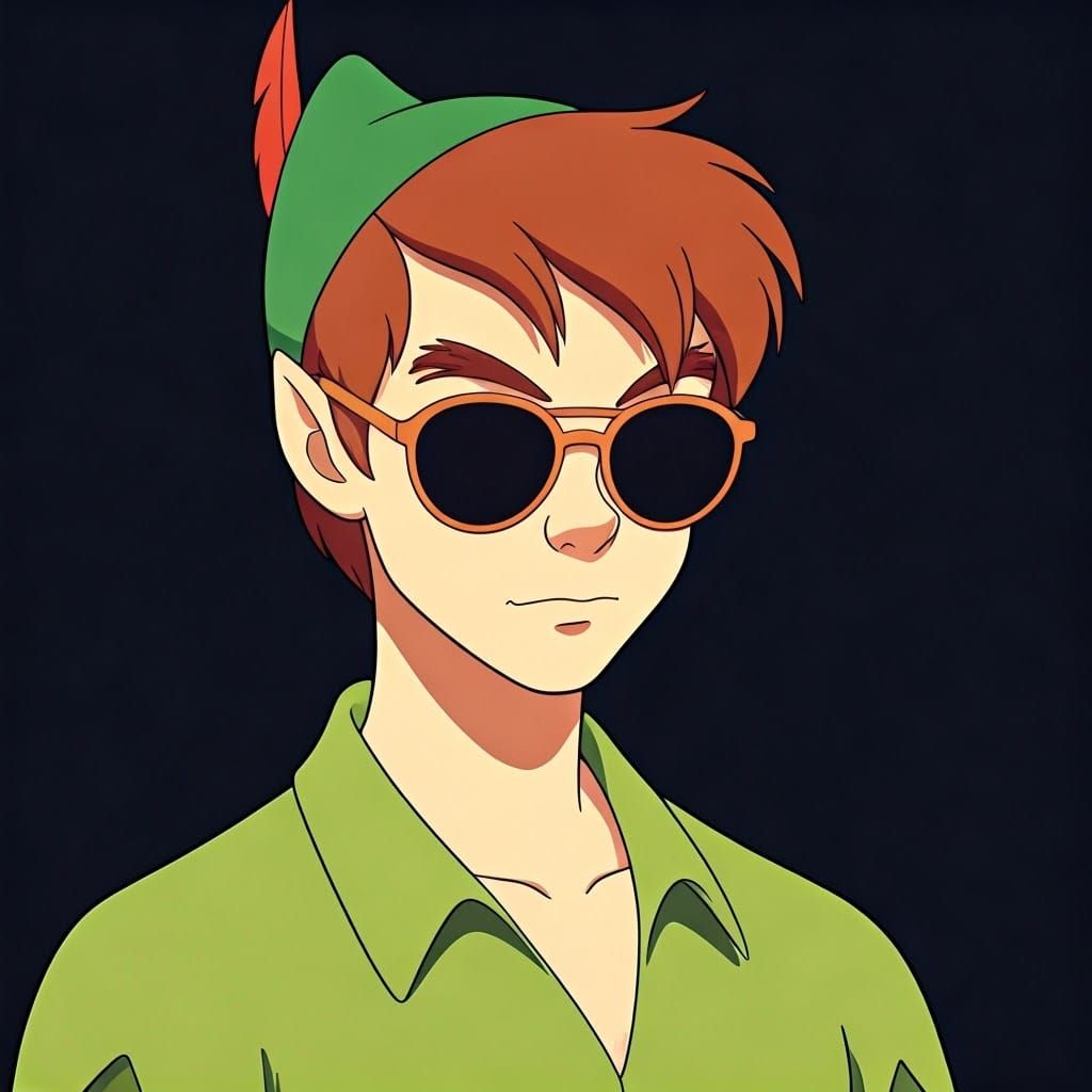 Peter Pan with Sunglasses in Cel-Shaded Anime Style