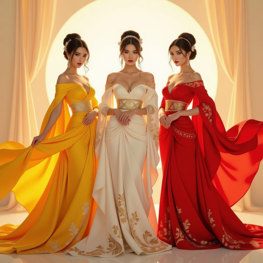 Elegant Models in Flowing Attire: Art Nouveau Style