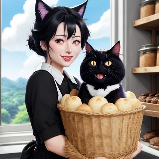 Jiji in Bakery: A Ghibli-Style Black Cat