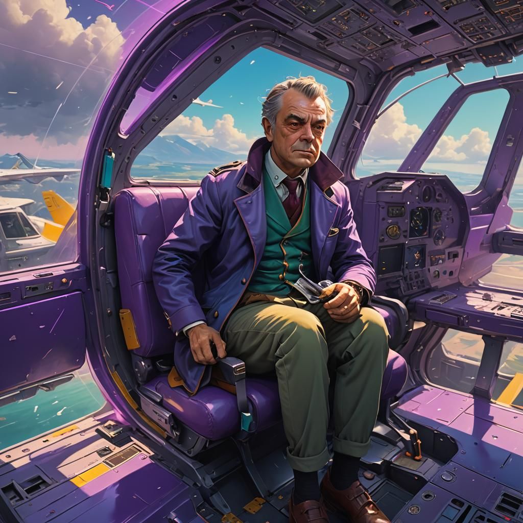 Antoine de Saint-Exupéry in Plane: Hyperdetailed Digital Art