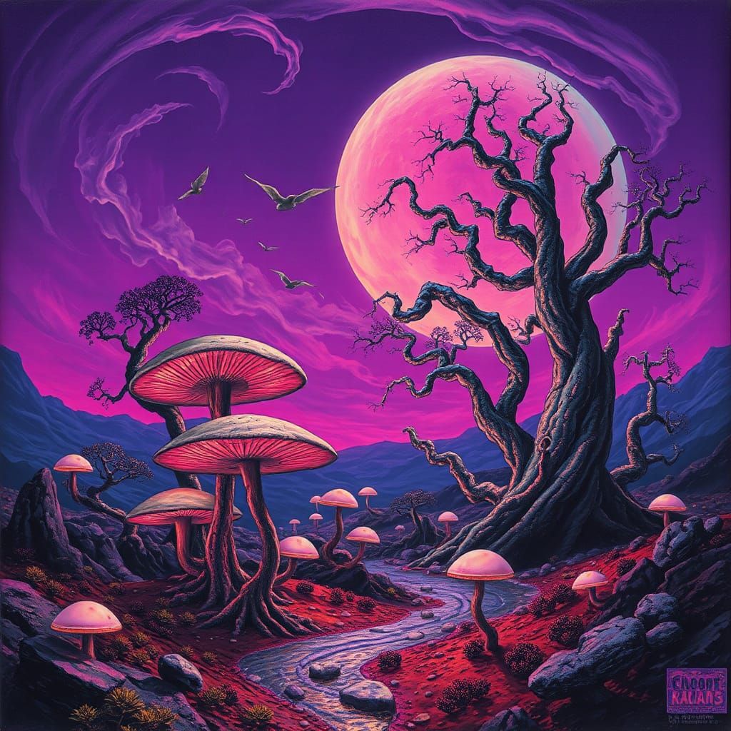 Surreal Alien Landscape with Glowing Flora