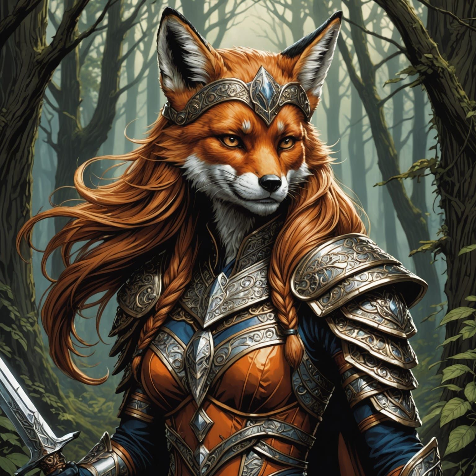 Fox Warrior Princess in Comic Book Art Style
