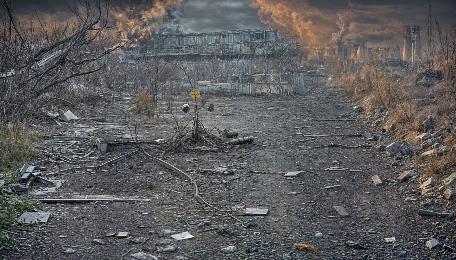 Post-Apocalyptic Chernobyl Landscape with Nuclear Plant