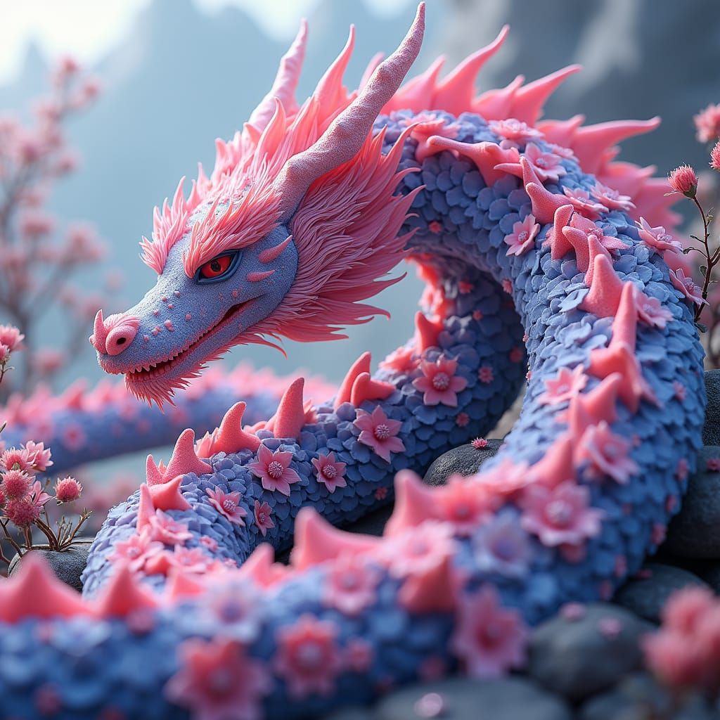 Floral Dragon in a Dreamlike Landscape
