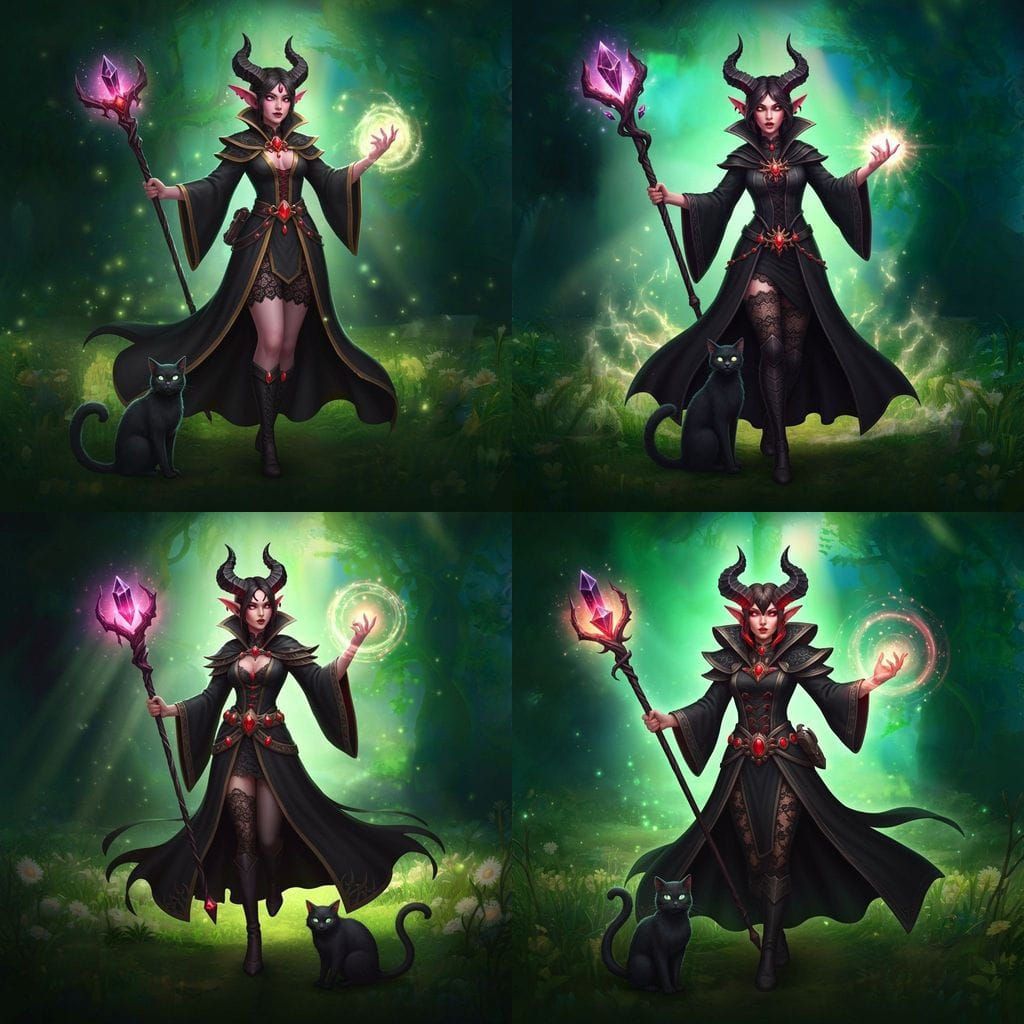 Enchanting Half-Demon Wizard Casting Spell in Forest