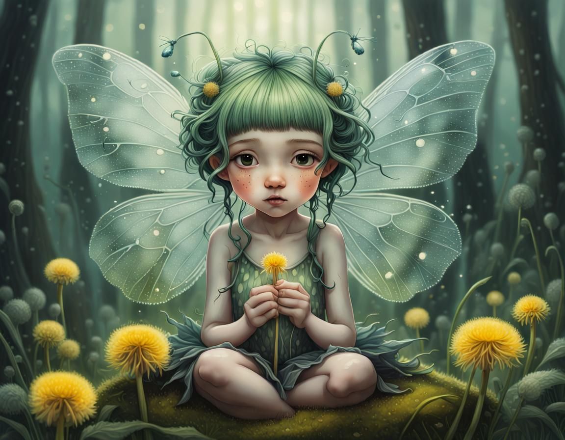 Forest Nymph on Dandelion in Hyperrealistic Style