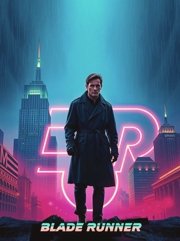 Blade Runner Poster: Deckard in Neon Dystopian LA