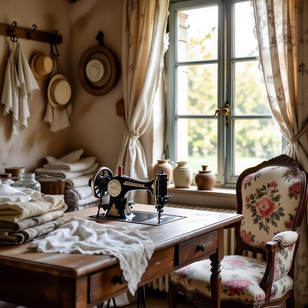 Cozy Sewing Nook in Rustic French Style