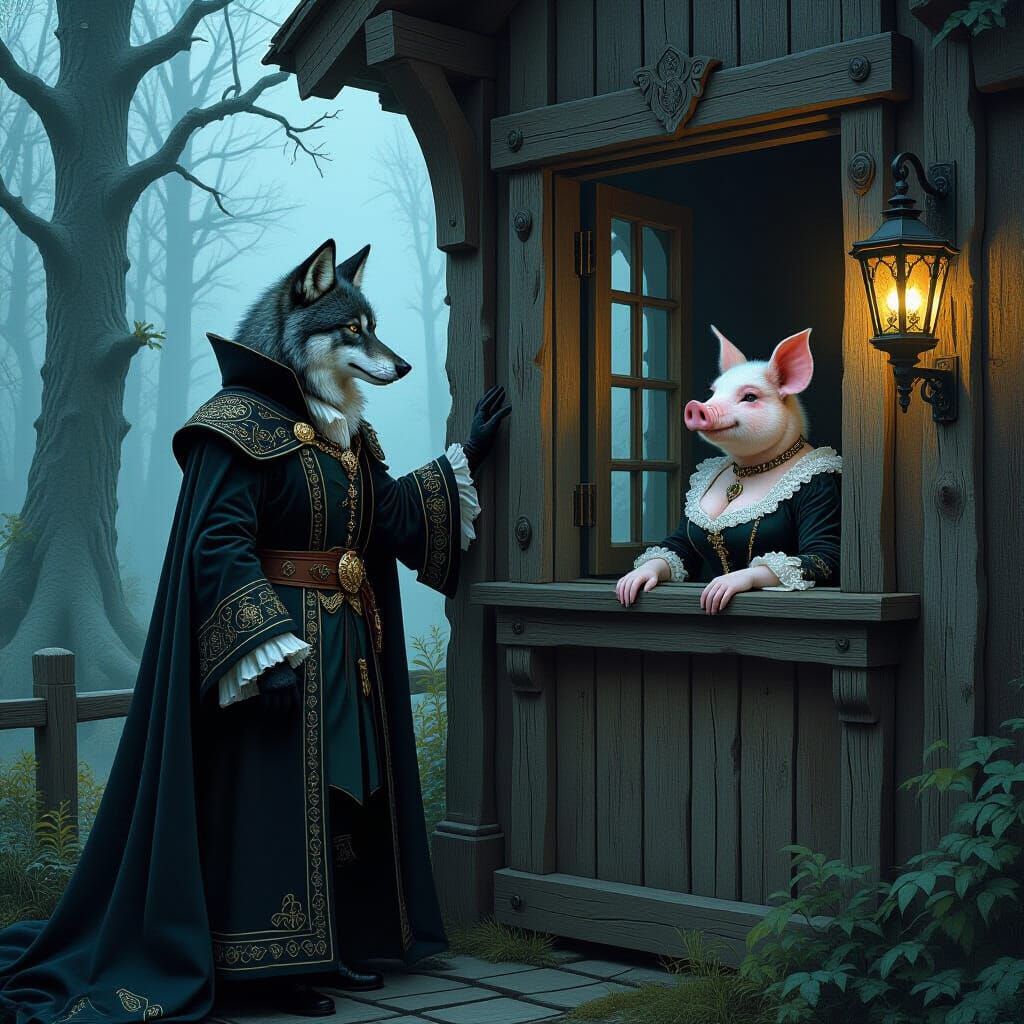 Wolf Lord Knocks on Door in Dark Fantasy Forest