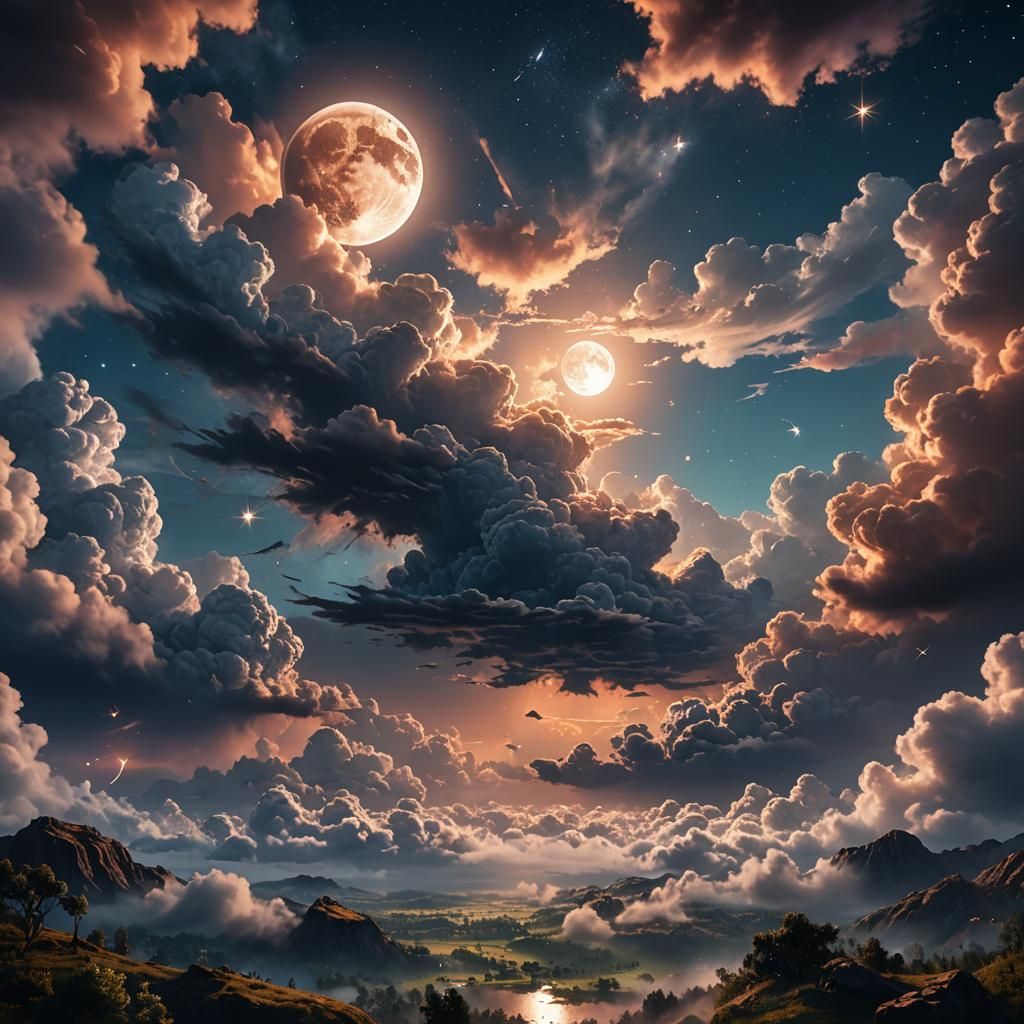 Moon and Stars Through Clouds: Fantasy Concept Art