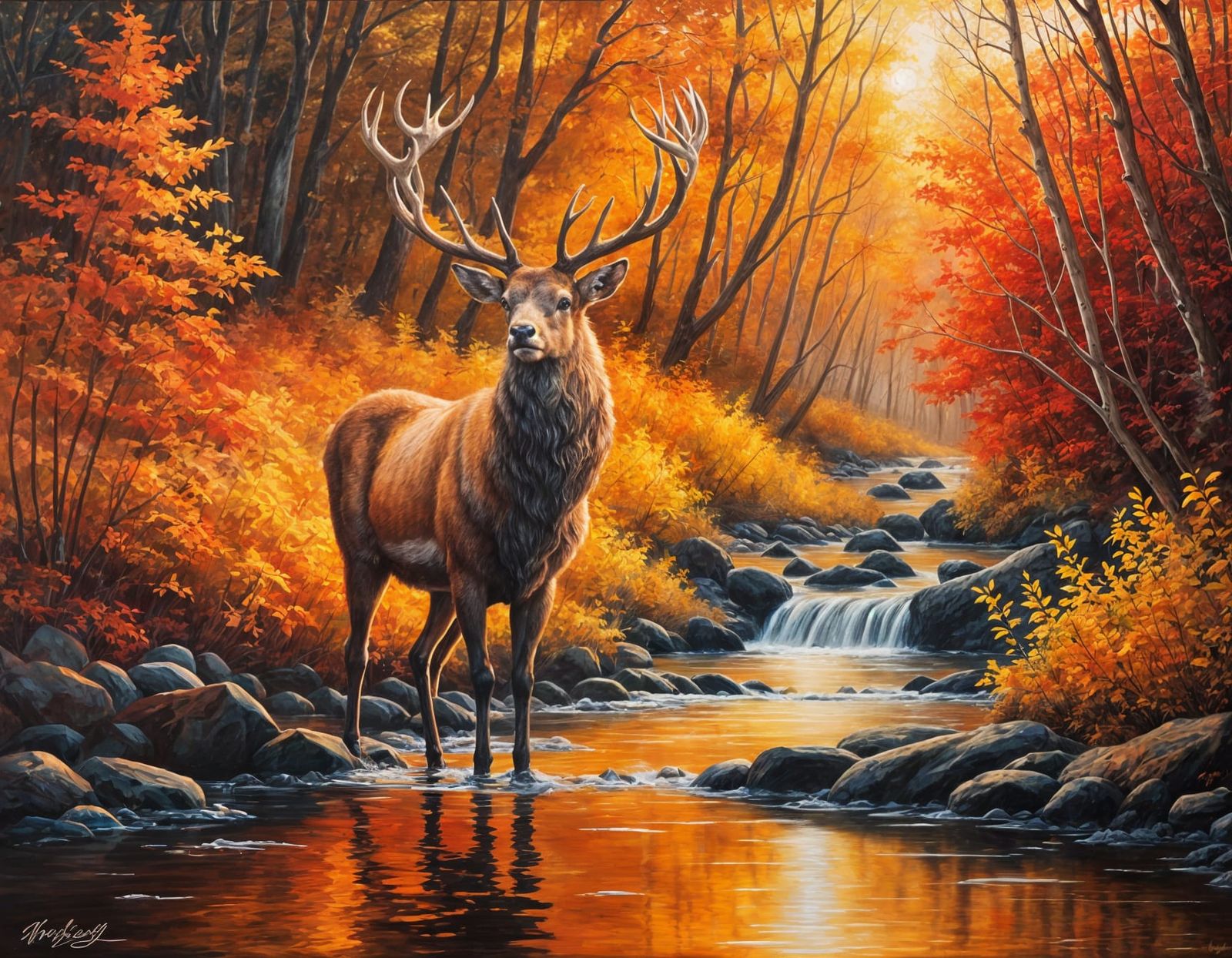 Magnificent Stag at Autumn Sunset Painting