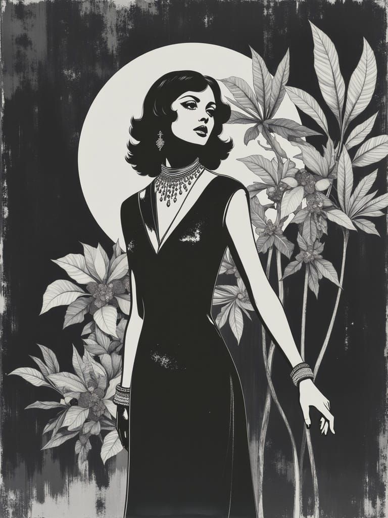 1920s Art Deco Goddess in a Tropical Garden