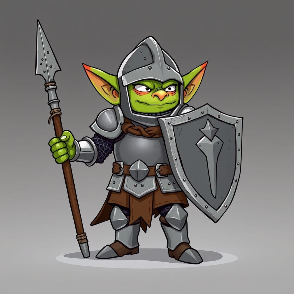 Dignified Goblin Knight in Comically Mismatched Armor
