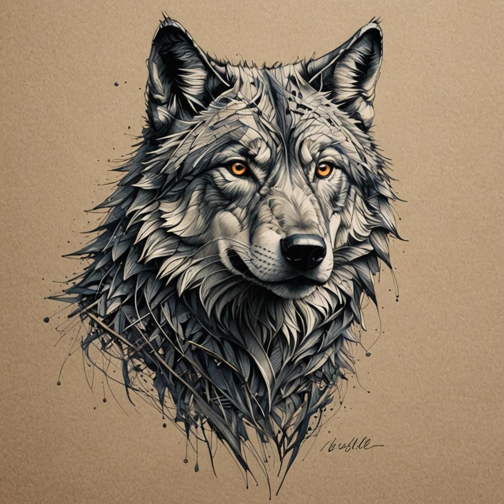 Wolf Doodle Art in Vince Low Style