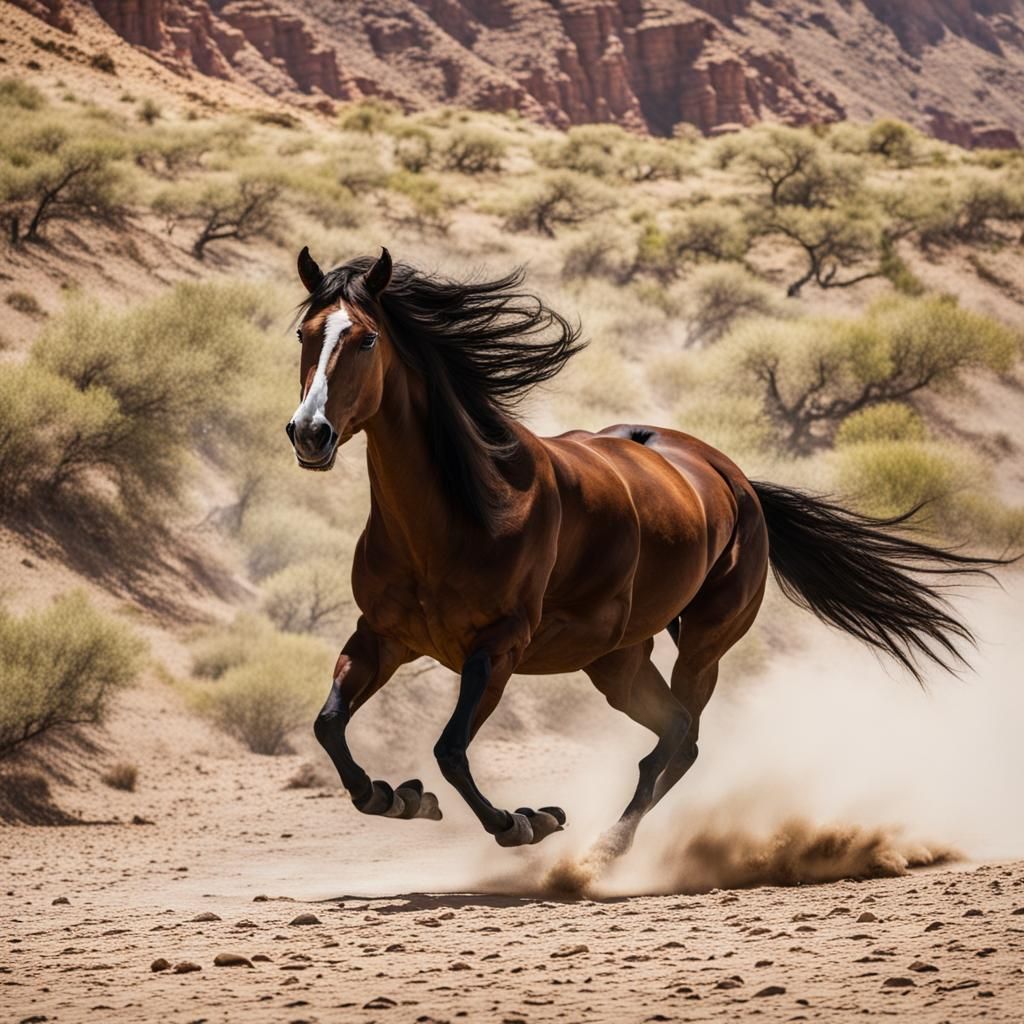 Wild Mustang Gallops Freely Through Canyon