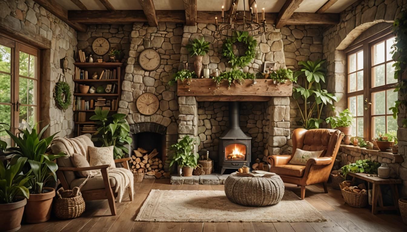 Cozy Elven Interior with Rustic Charm