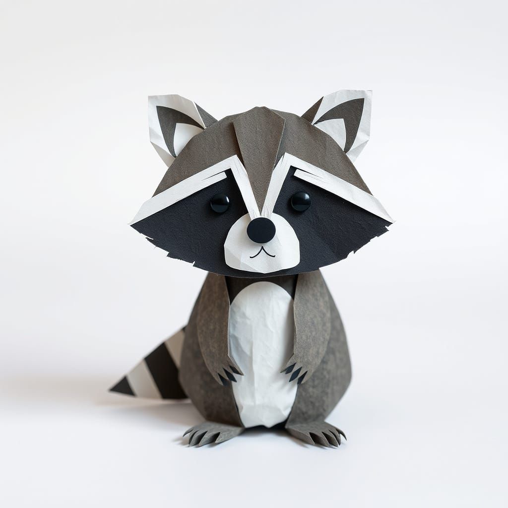 Charming Paper Raccoon Figure in Folk Art Style