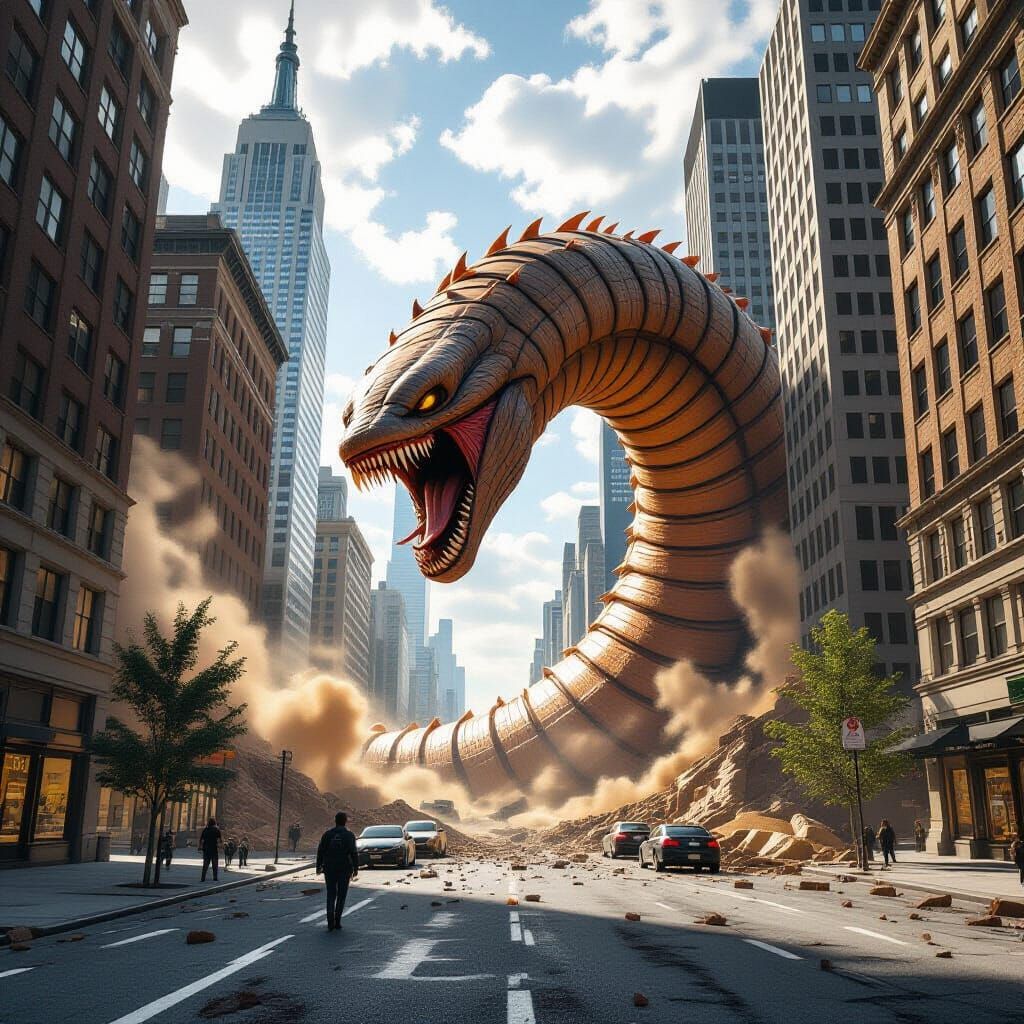 Gigantic Sandworm Devours City in Hyper-Realistic Scene