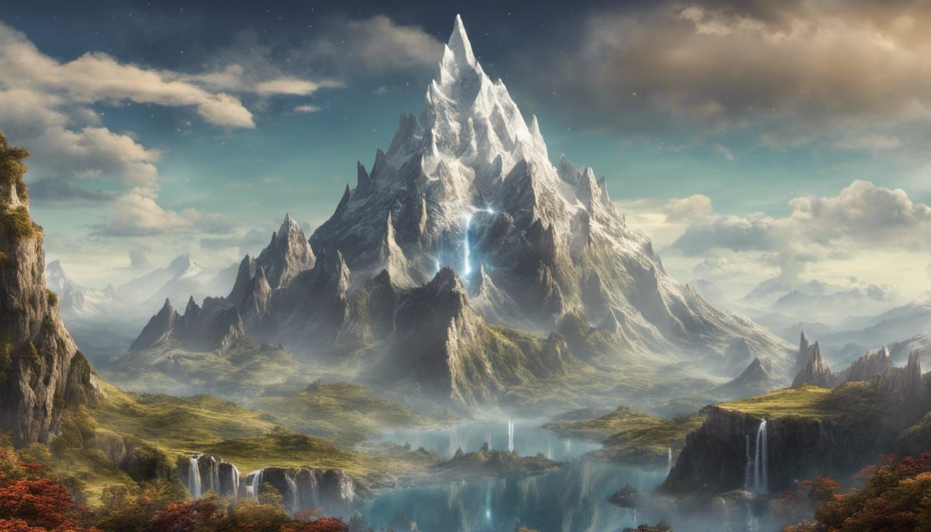 Fantasy Landscape with Towering Mountain Horizon