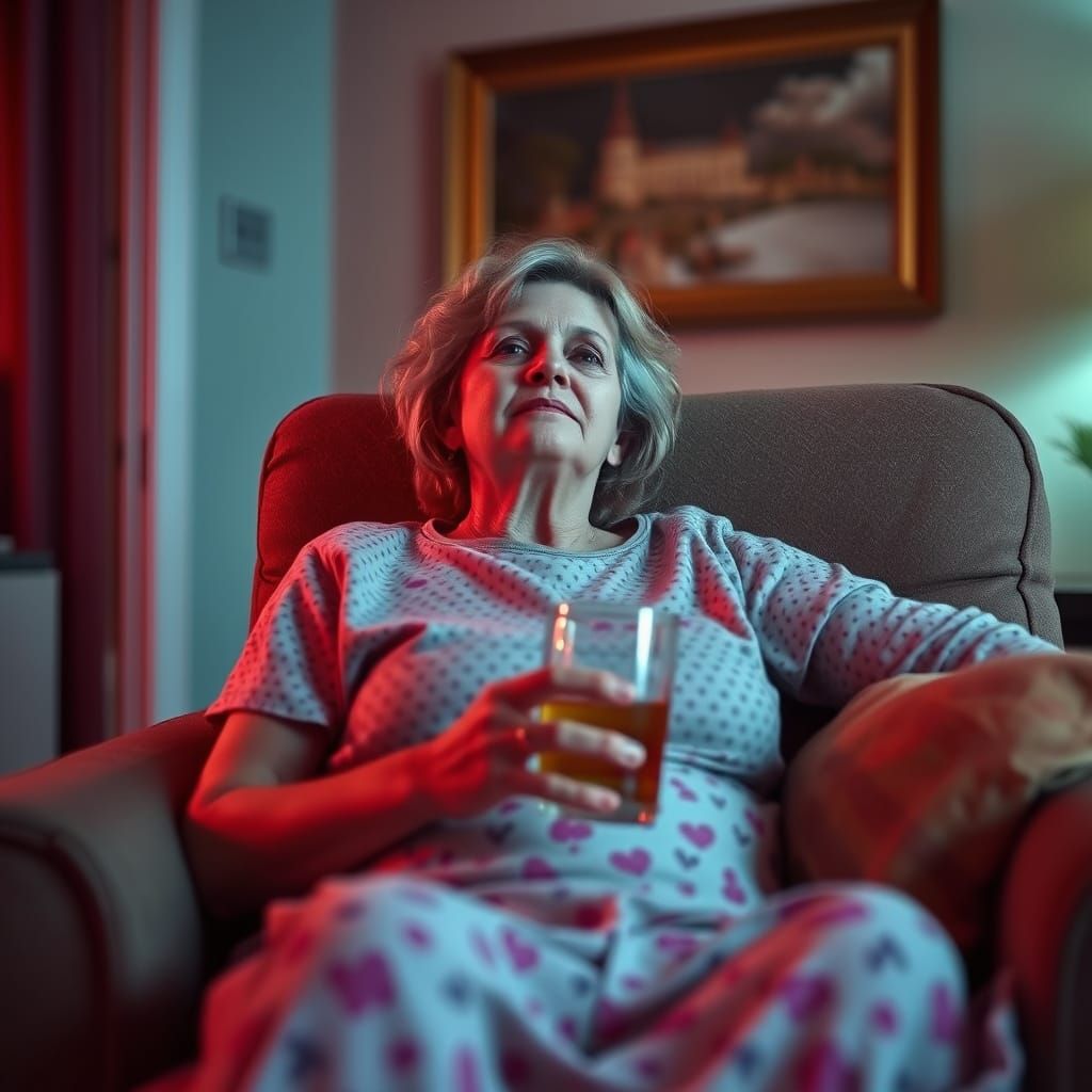Tired Mother Relaxing in Front of TV