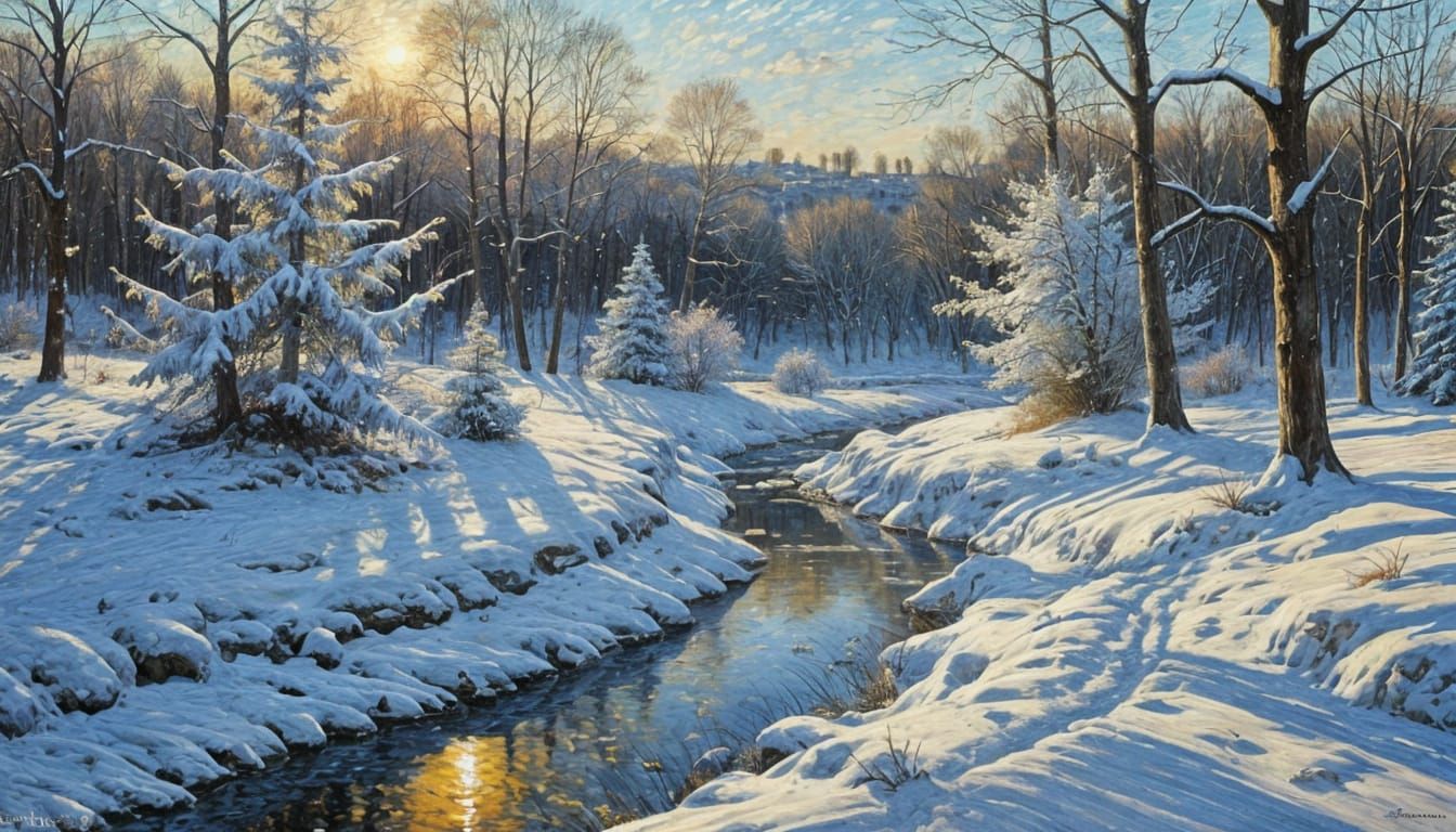 Ethereal Winter Scene in Soft Impressionist Hues
