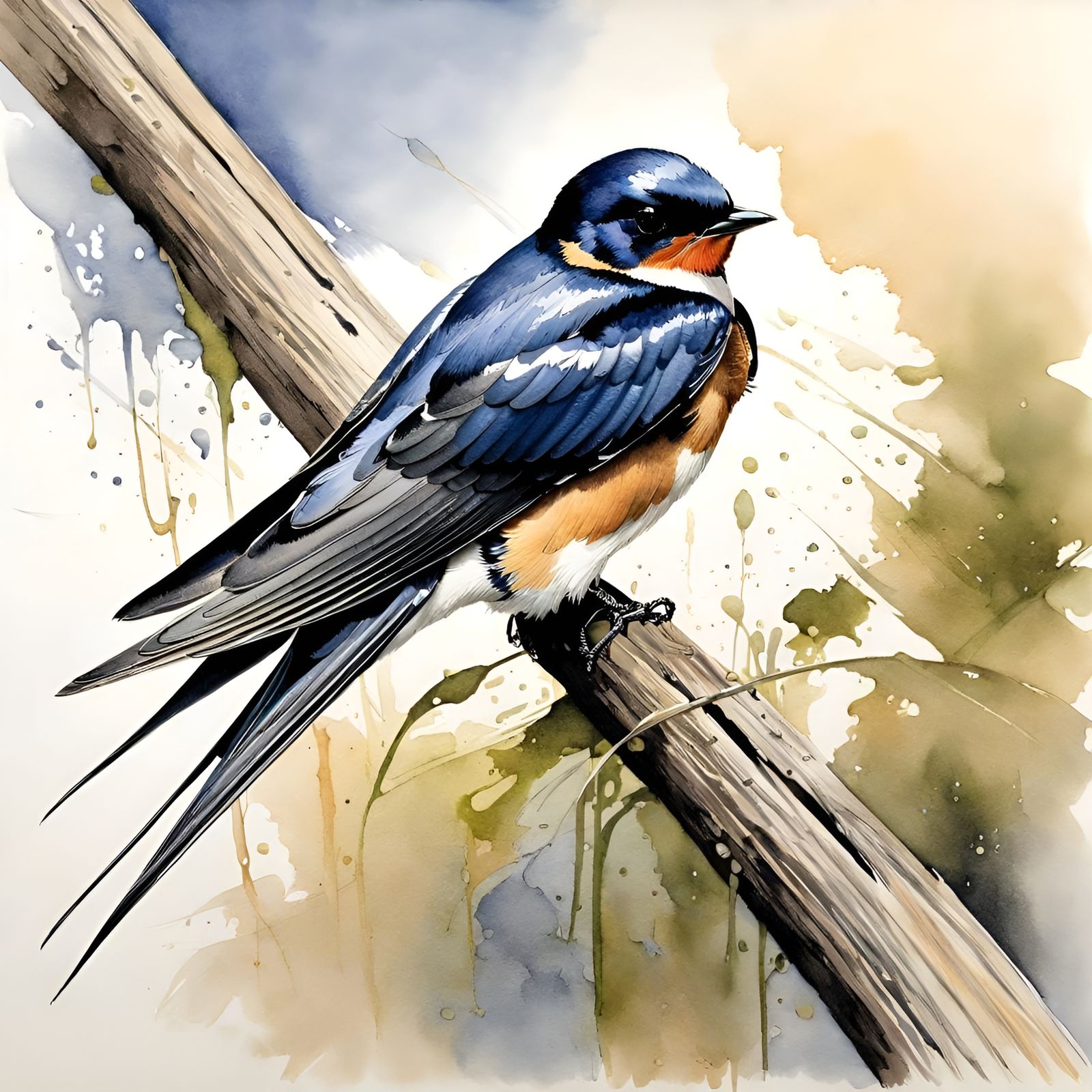 Barn Swallow Watercolor Illustration in Splash Art Style
