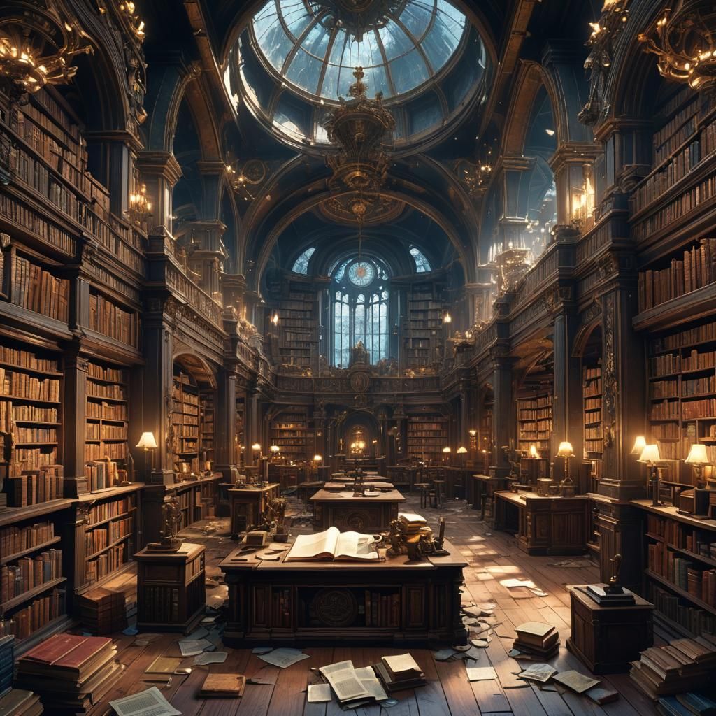 Grimoire Library in Dark Fantasy Concept Art