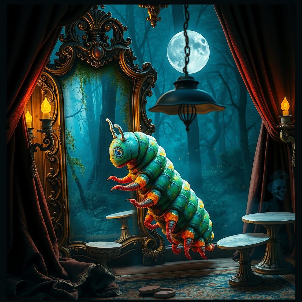 Caterpillar's Gothic Dream: Wings in a Mystical Mirror