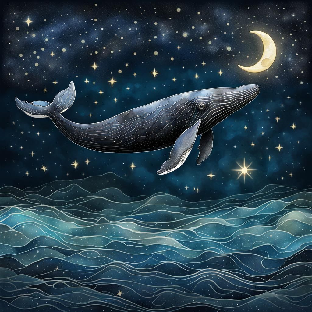 Cosmic Whales in Liquid Ink Watercolor