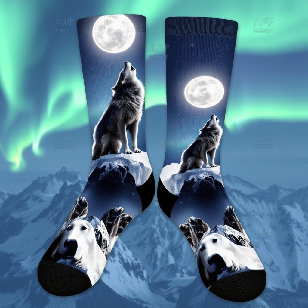 Lone Wolves Howling on Socks in Photorealistic Style