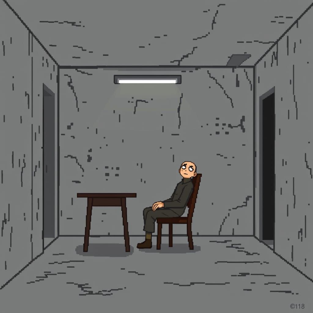 Surreal Pixel Art Figure in Liminal Space