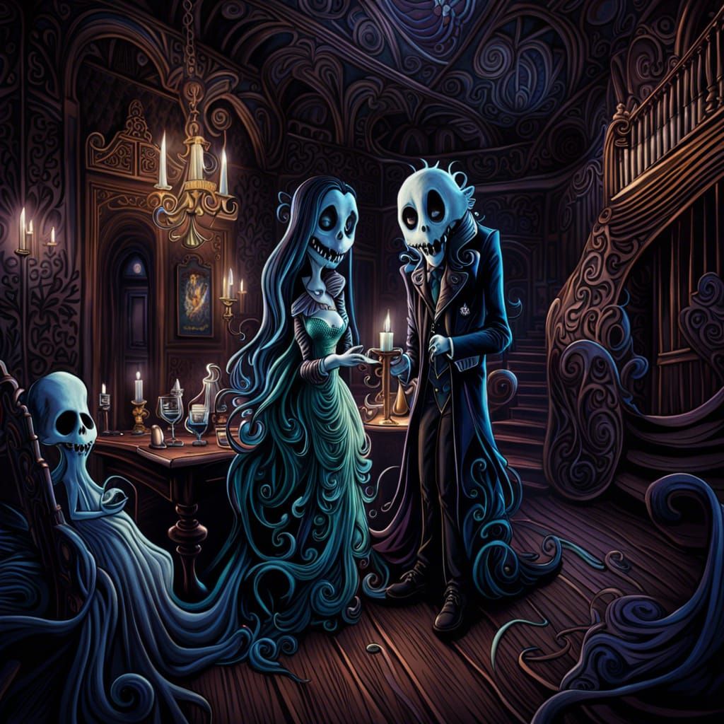 Ghosts' Date in Haunted House, Tim Burton Style