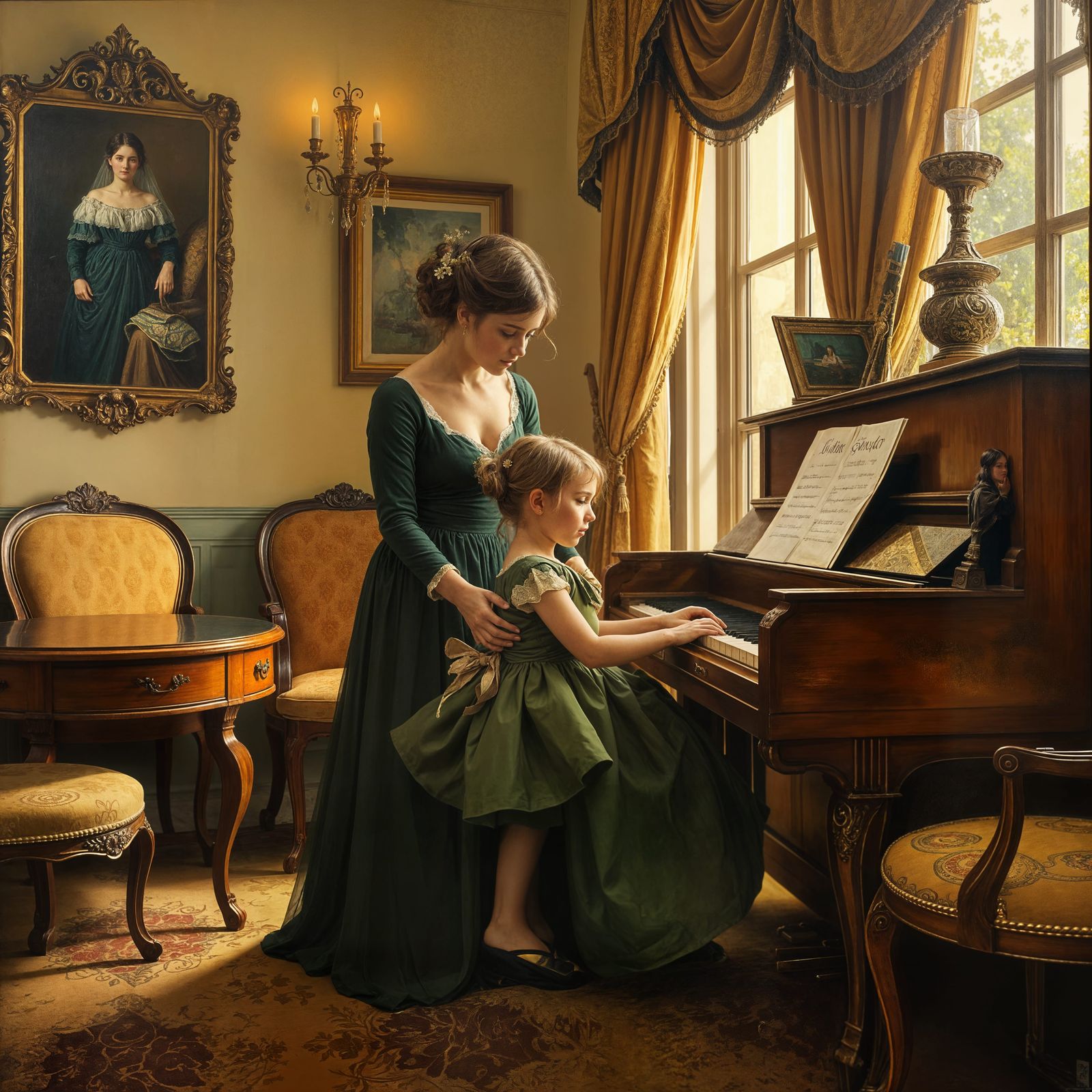 Elegant Piano Lesson in Klimt-Inspired Style