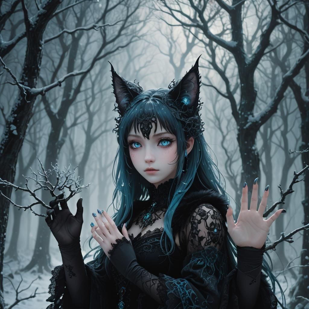 Mystical Neko Girl Wielding Ice Powers