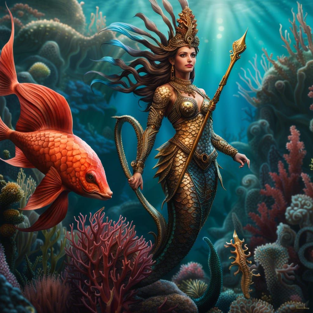 Hyperrealistic Mermaid Warrior with Trident