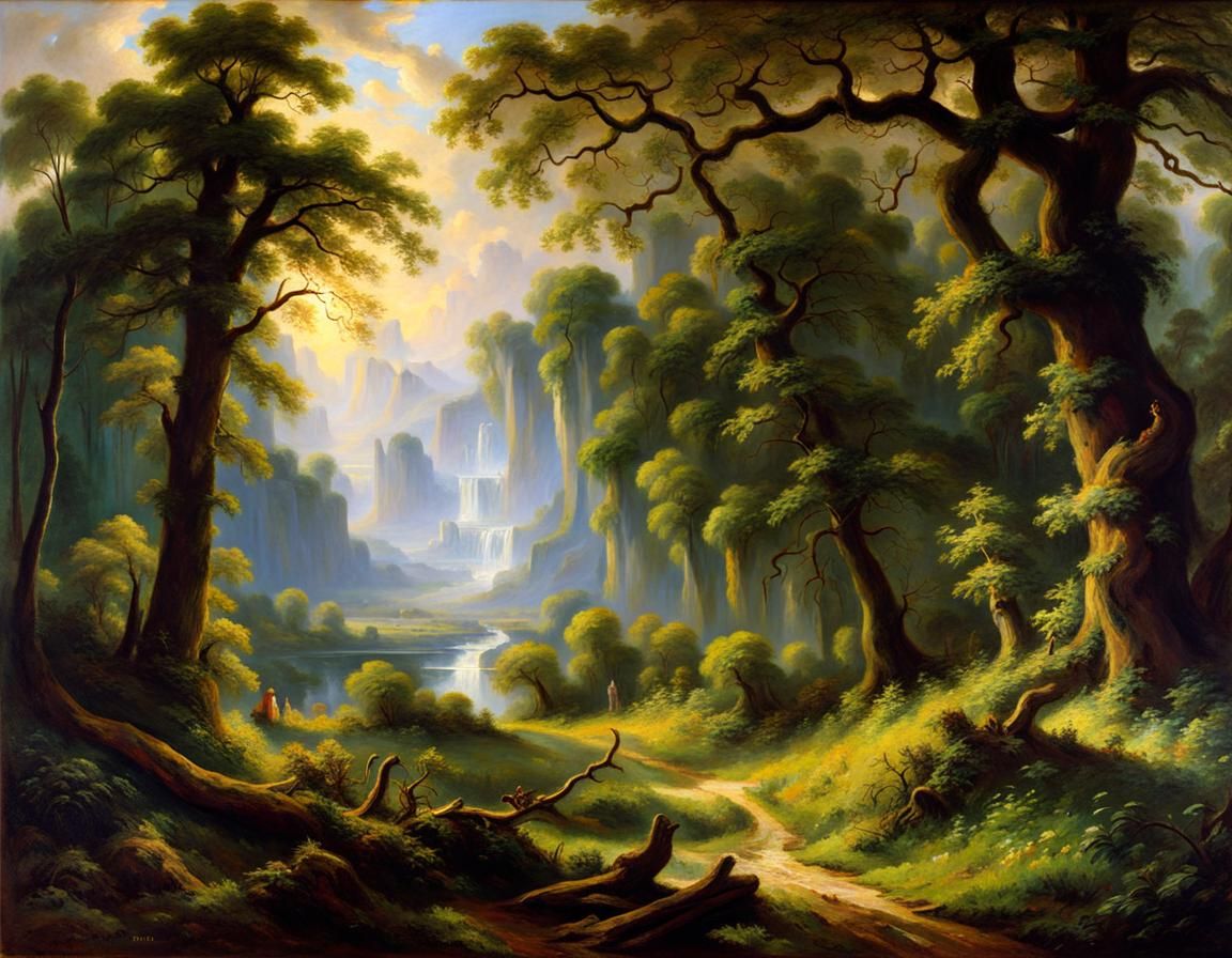 Enchanted Forest City in Oil Painting Style