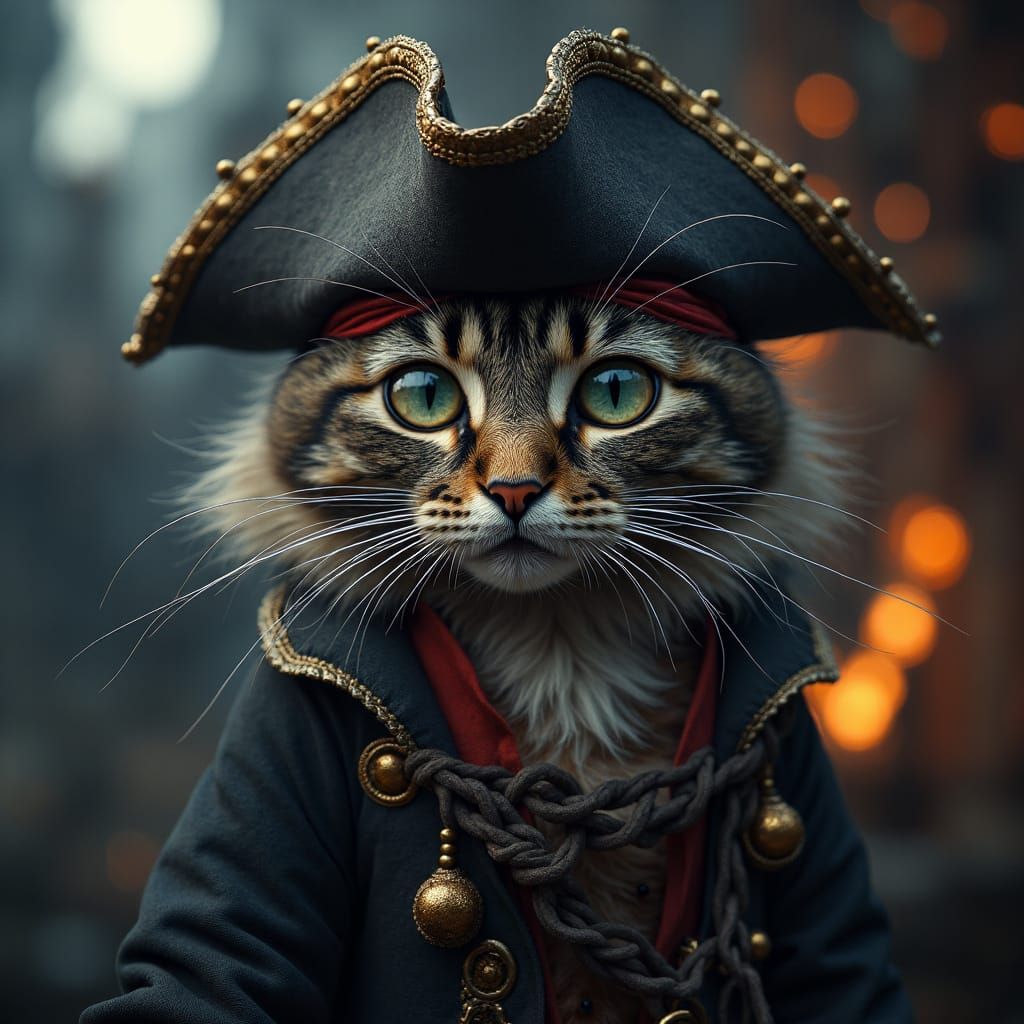 Majestic Pirate Cat in Cinematic Hyperrealism