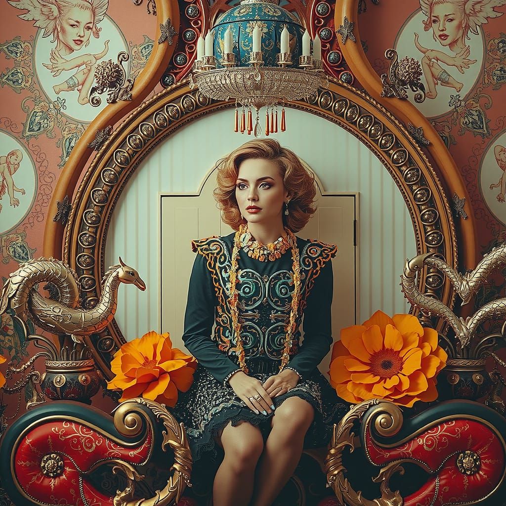 Dreamlike Woman in Surreal, Luxurious 3D Environment