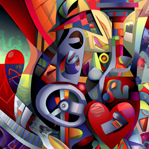 Cubist Painting of Love and Mystery in Art Deco