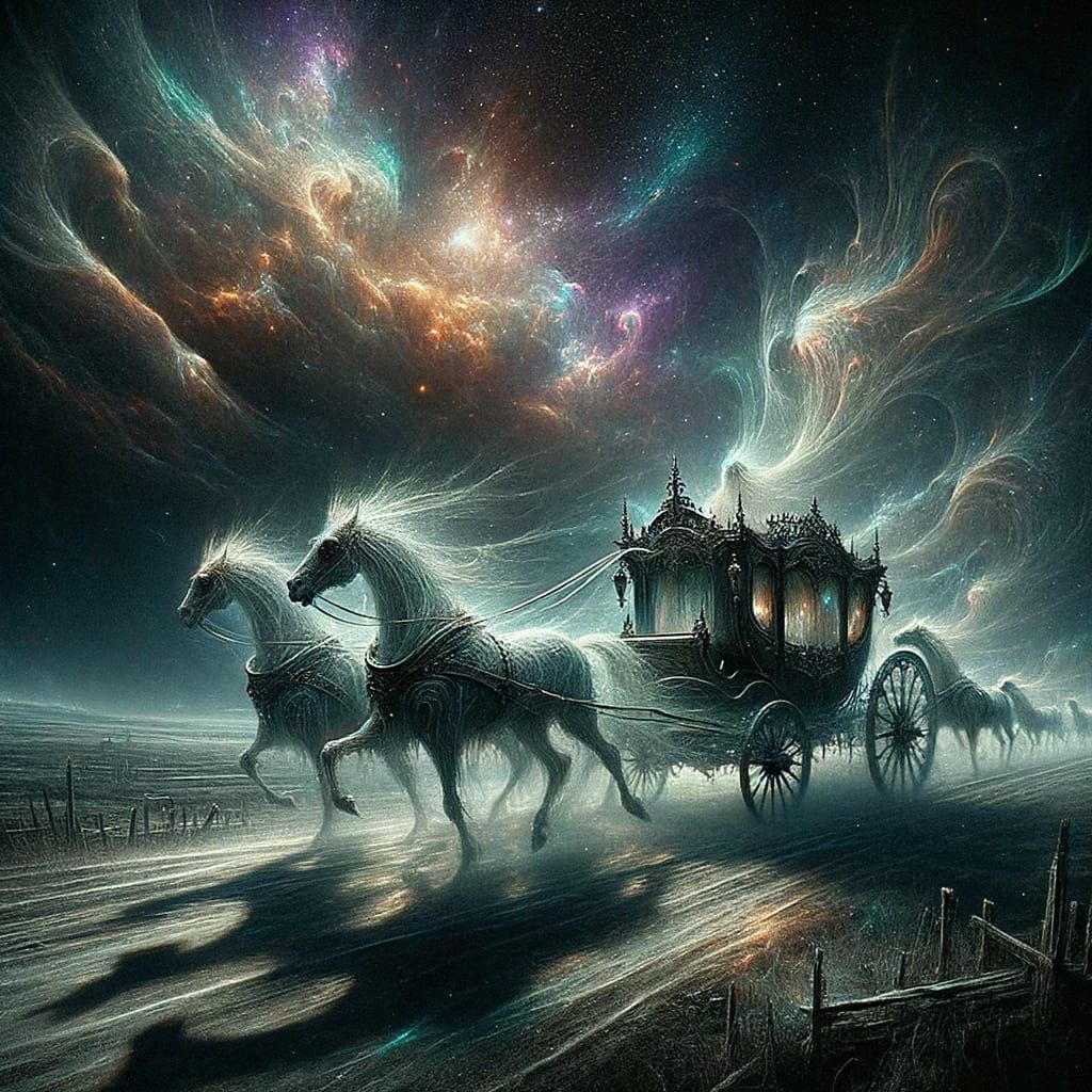 Spectral Carriage in Moonlight Mist on Cosmic Plain