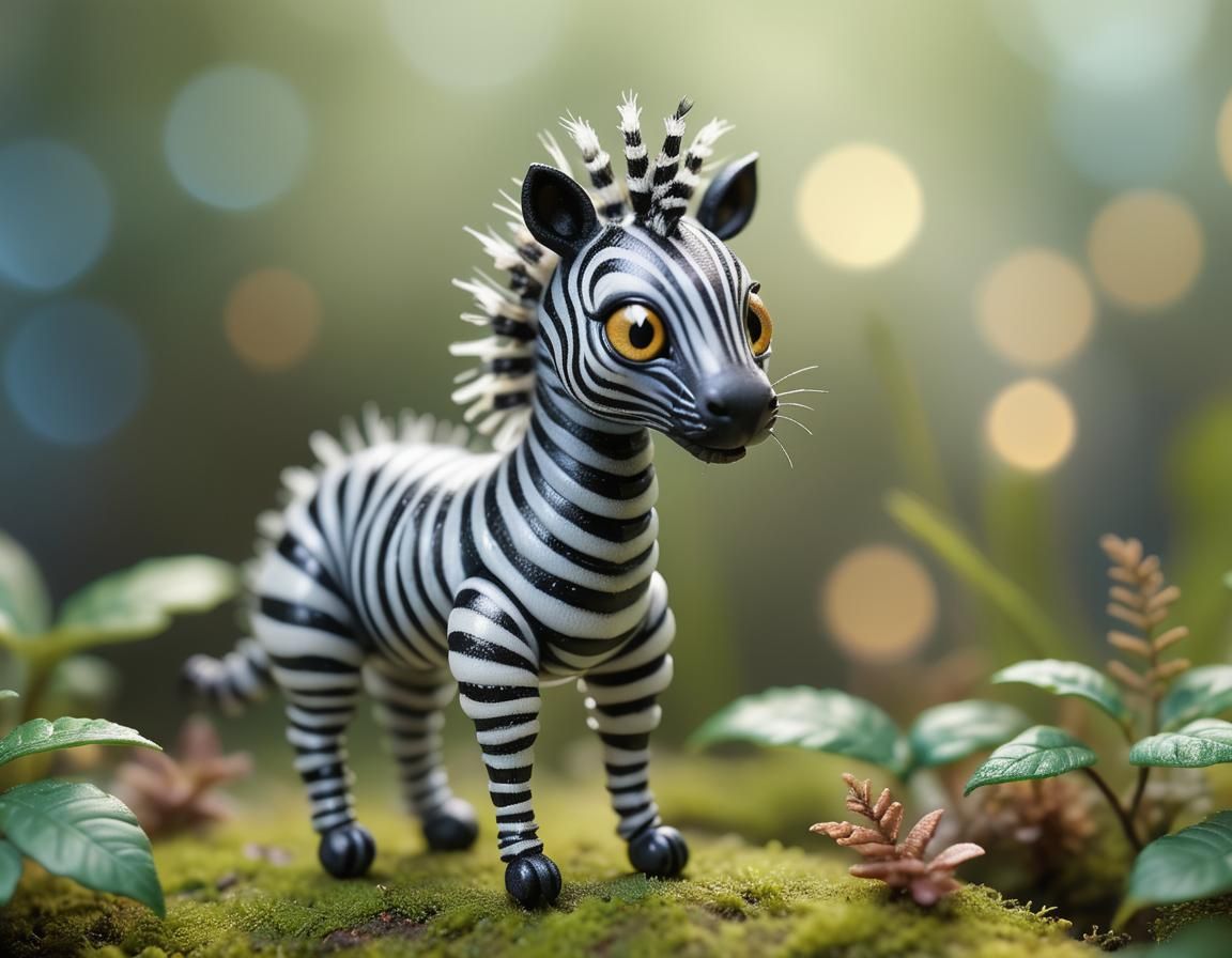 Whimsical Zebra Caterpillar in Enchanted Mossland