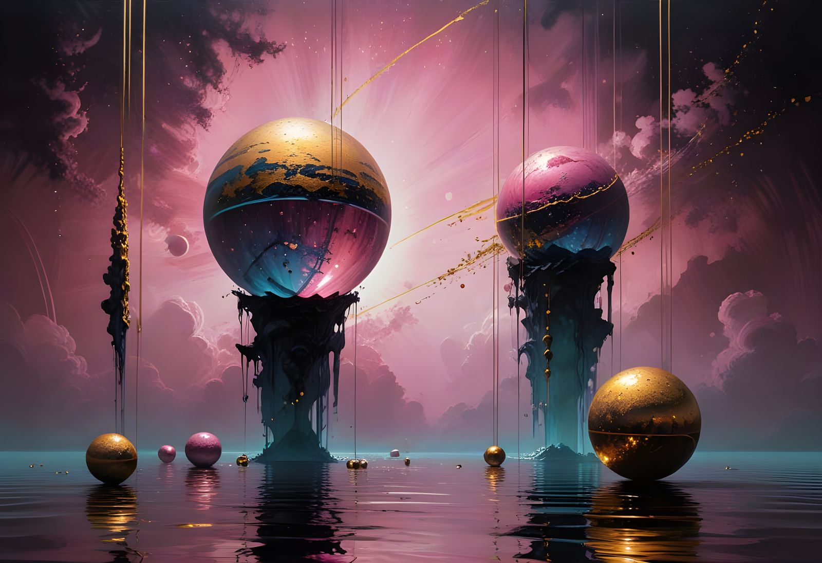 Golden Spheres in Shadow-Light: Impasto Oil Painting