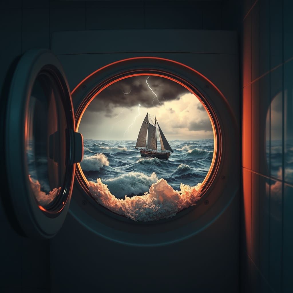 Majestic Sailboat Rides Stormy Ocean in a Washing Machine