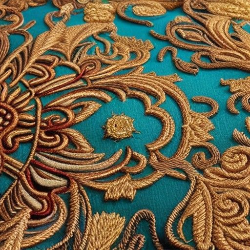 Intricate Gold and Turquoise Embroidery Flower in Digital Pa...